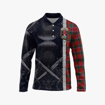 MacNaughton (McNaughton) Tartan Long Sleeve Polo Shirt with Family Crest Cross Sword Thistle Celtic Vibes