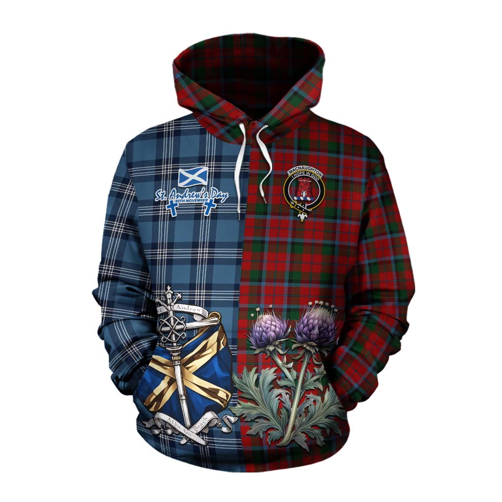 Tartan Vibes Clothing MacNaughton (McNaughton) Tartan Cotton Hoodie Happy St. Andrew's Day Half Tartan Style