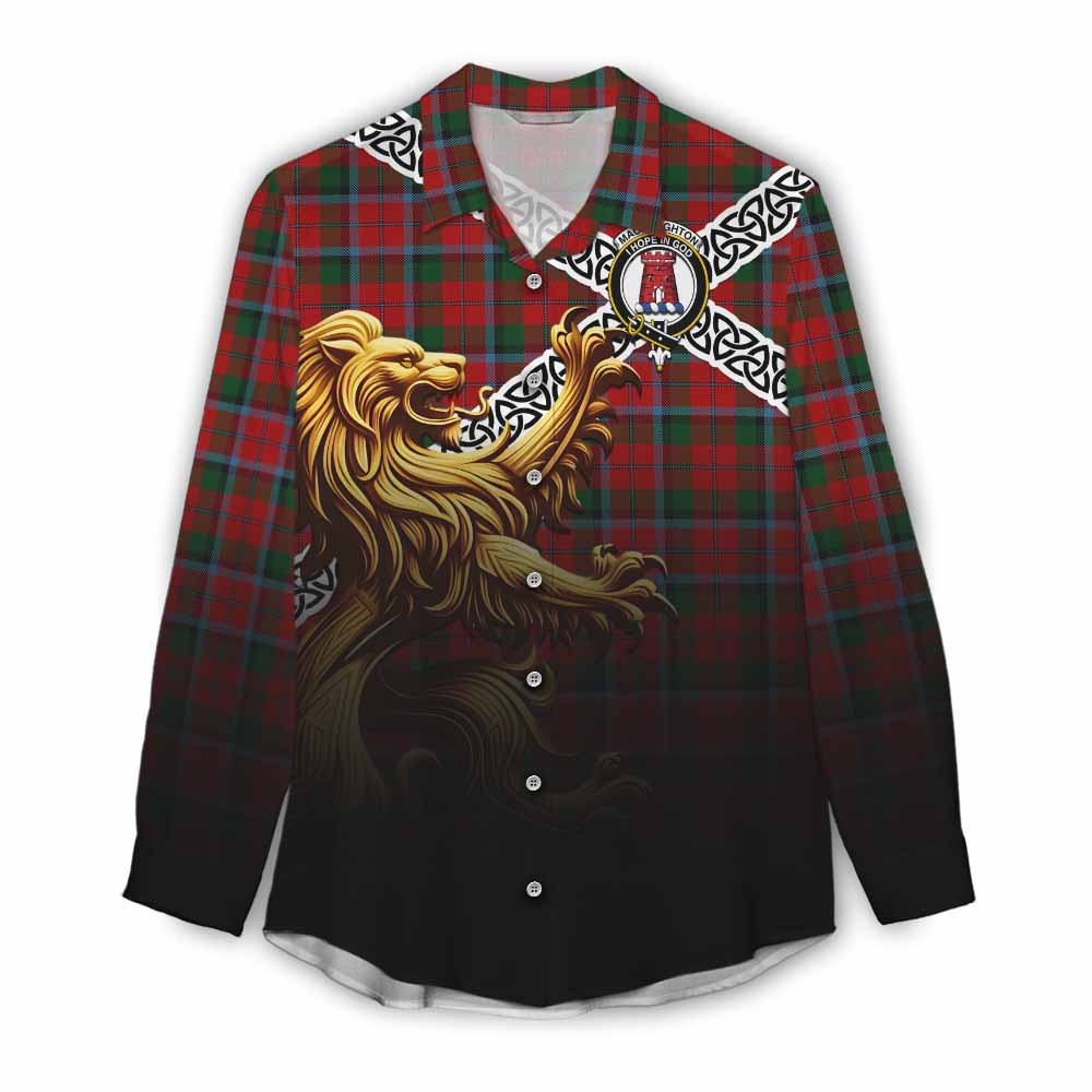 MacNaughton (McNaughton) Crest Tartan Women's Casual Shirt with Golden Lion Emblem Celtic Style Female - Tartan Vibes Clothing