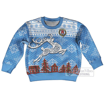 MacNaughton (McNaughton) Clan Christmas Kid Ugly Sweater with Tartan and Celtic Reindeer Style