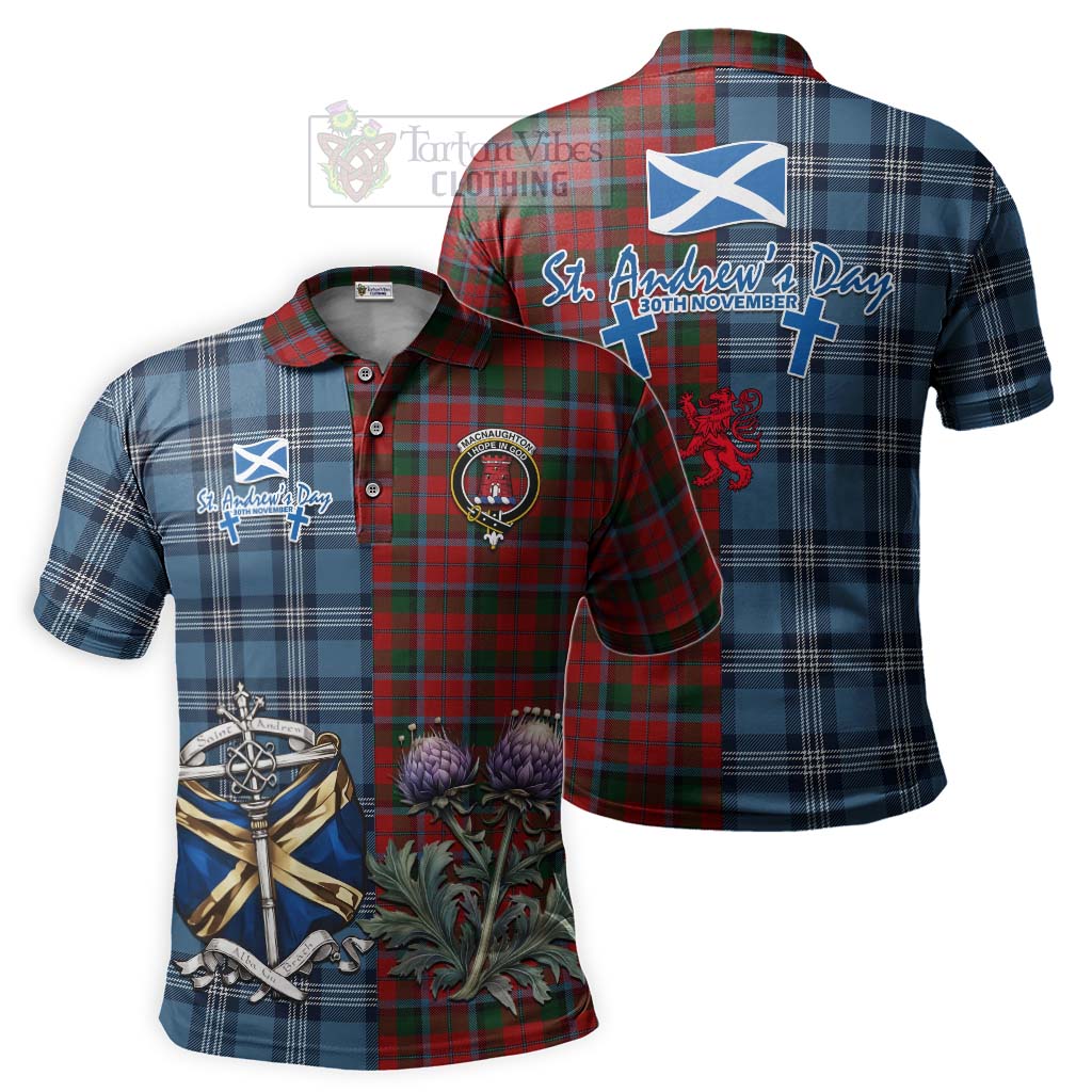 MacNaughton (McNaughton) Tartan Polo Shirt Happy St. Andrew's Day Half Tartan Style Kid - Tartan Vibes Clothing