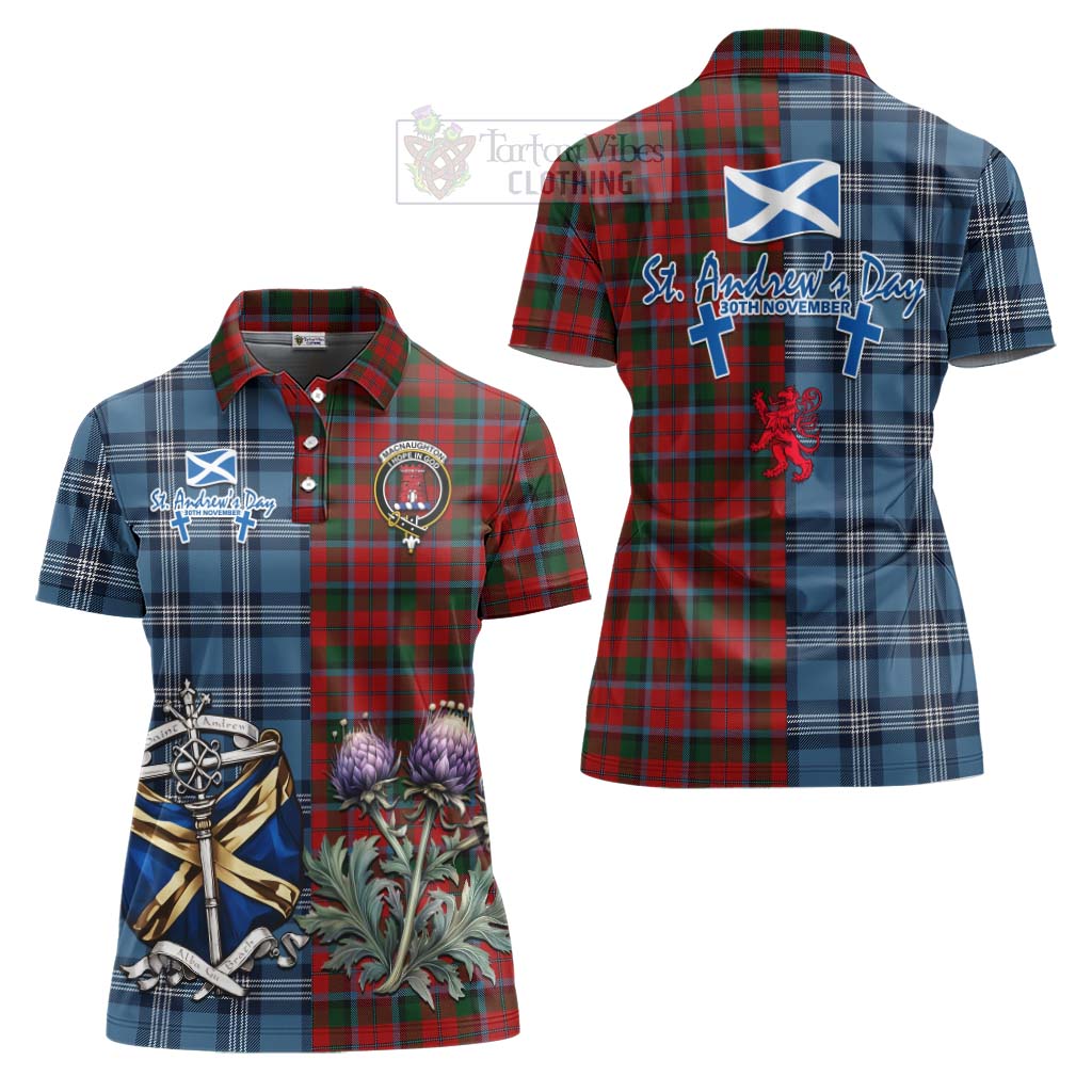 Tartan Vibes Clothing MacNaughton (McNaughton) Tartan Women's Polo Shirt Happy St. Andrew's Day Half Tartan Style