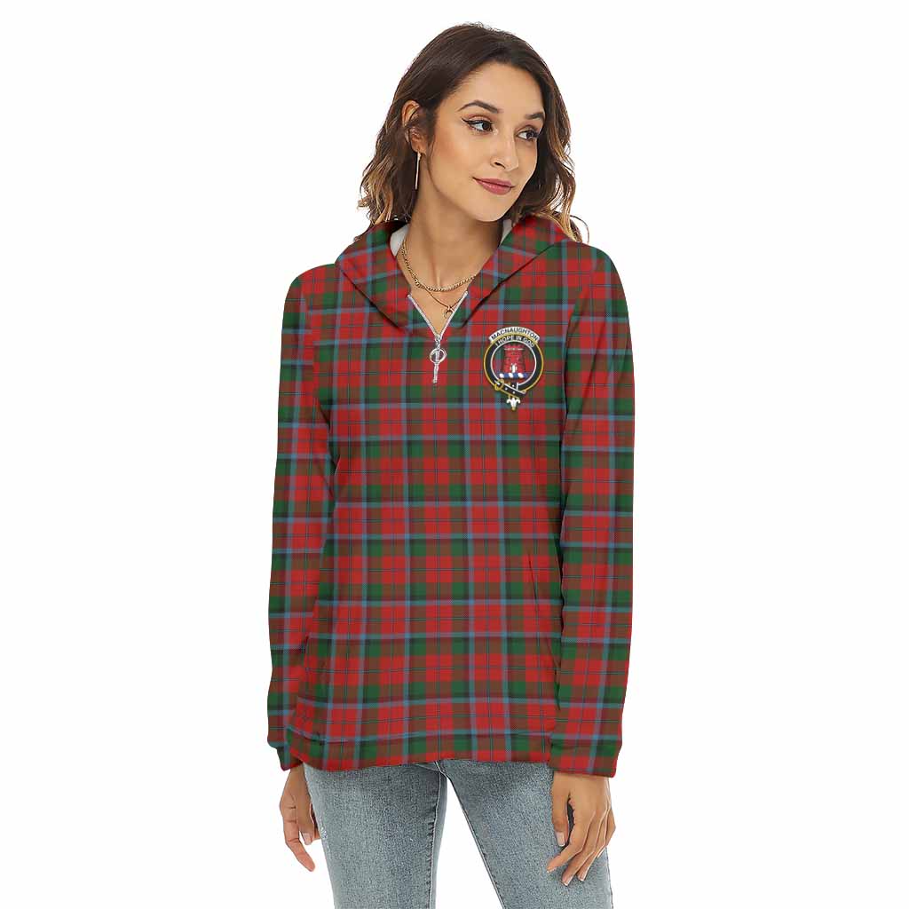 MacNaughton (McNaughton) Tartan Women's Borg Fleece Hoodie with Half Zip with Family Crest Female - Tartan Vibes Clothing