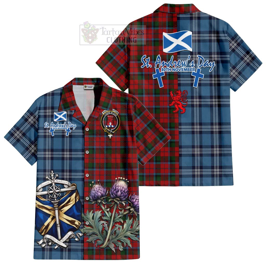 Tartan Vibes Clothing MacNaughton (McNaughton) Tartan Short Sleeve Button Shirt Happy St. Andrew's Day Half Tartan Style