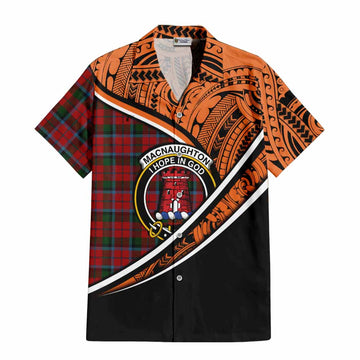 MacNaughton (McNaughton) Crest Tartan Short Sleeve Button Shirt with Polynesian Vibes Style - Orange Version