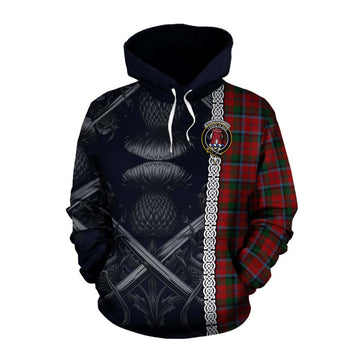 MacNaughton (McNaughton) Tartan Cotton Hoodie with Family Crest Cross Sword Thistle Celtic Vibes