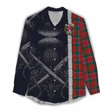 MacNaughton (McNaughton) Tartan Women's Casual Shirt with Family Crest Cross Sword Thistle Celtic Vibes