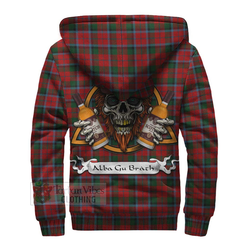 Tartan Vibes Clothing MacNaughton (McNaughton) Tartan Sherpa Hoodie with Family Crest and Bearded Skull Holding Bottles of Whiskey