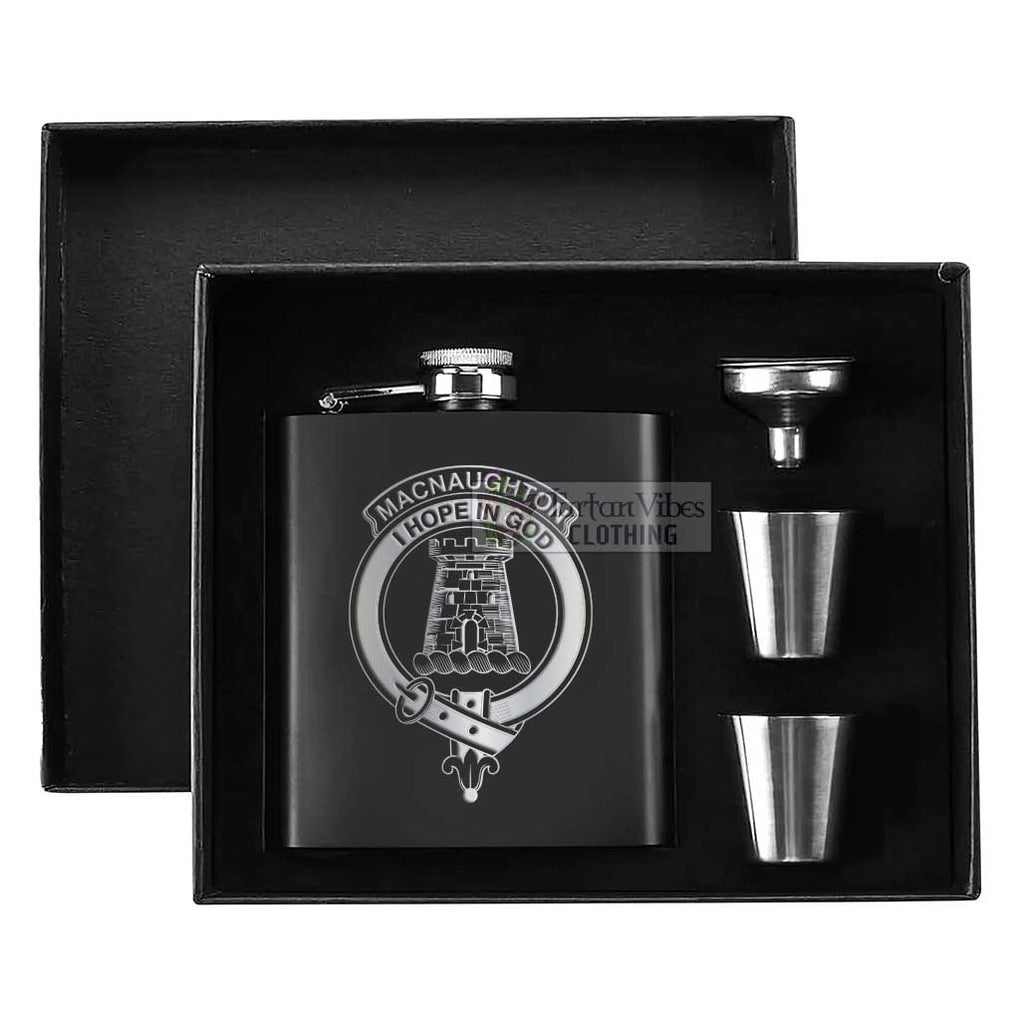 MacNaughton (McNaughton) Crest Hip Flask Set 7oz Black Stainless Steel with A Gift Box - 2D-tartanvibesclothing