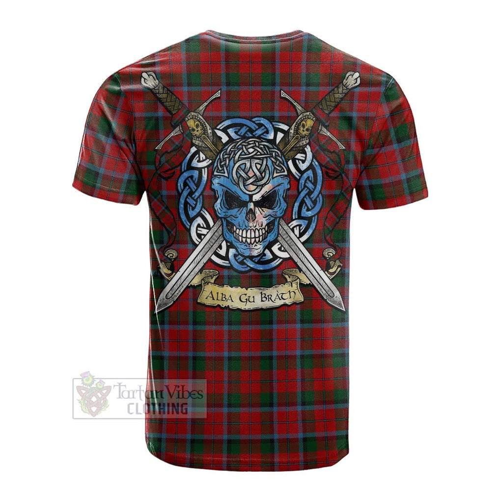 Tartan Vibes Clothing MacNaughton (McNaughton) Tartan Cotton T-shirt with Family Crest Celtic Skull Style