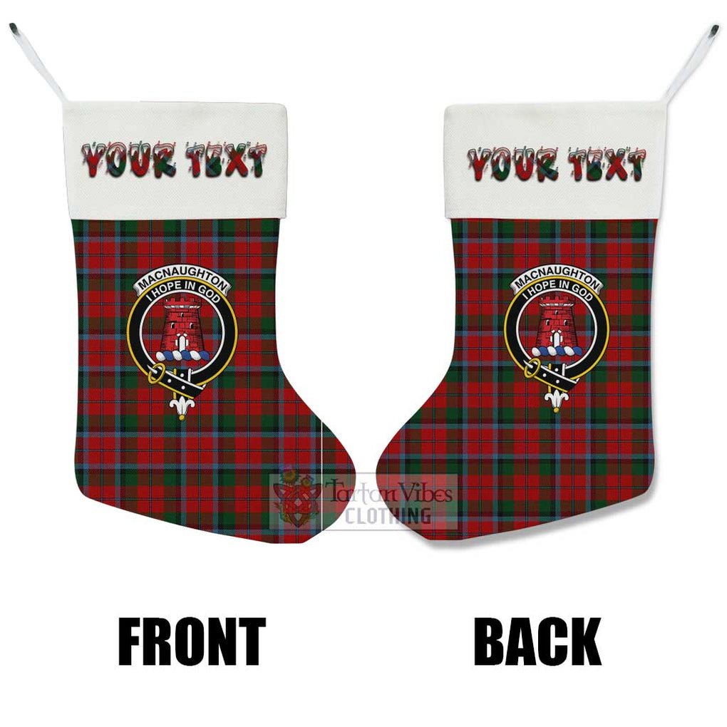 Tartan Vibes Clothing MacNaughton (McNaughton) Tartan Family Crest Christmas Stocking with Personalized Text