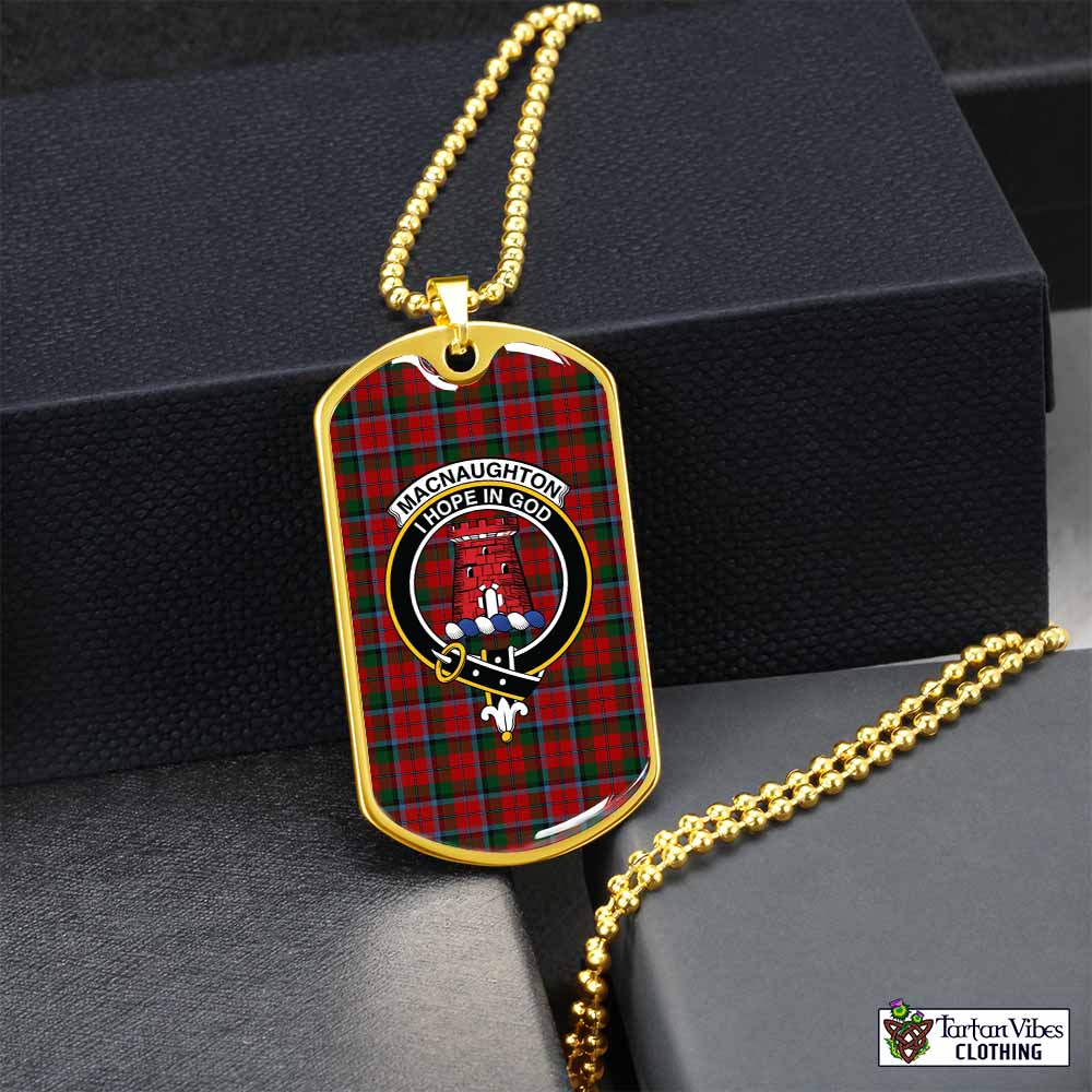 Tartan Vibes Clothing MacNaughton (McNaughton) Tartan Dog Tag Necklace with Family Crest