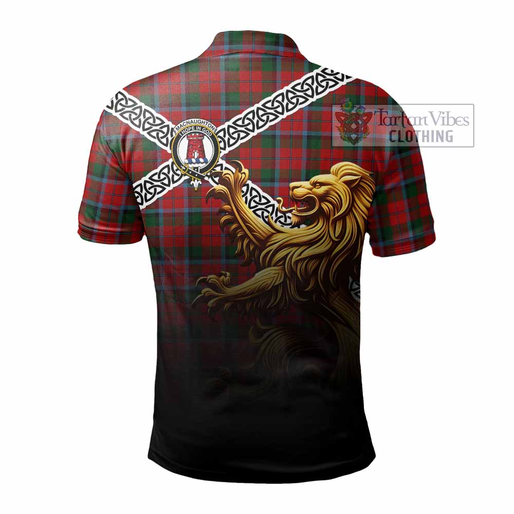 MacNaughton (McNaughton) Crest Tartan Polo Shirt with Golden Lion Emblem Celtic Style - Tartan Vibes Clothing