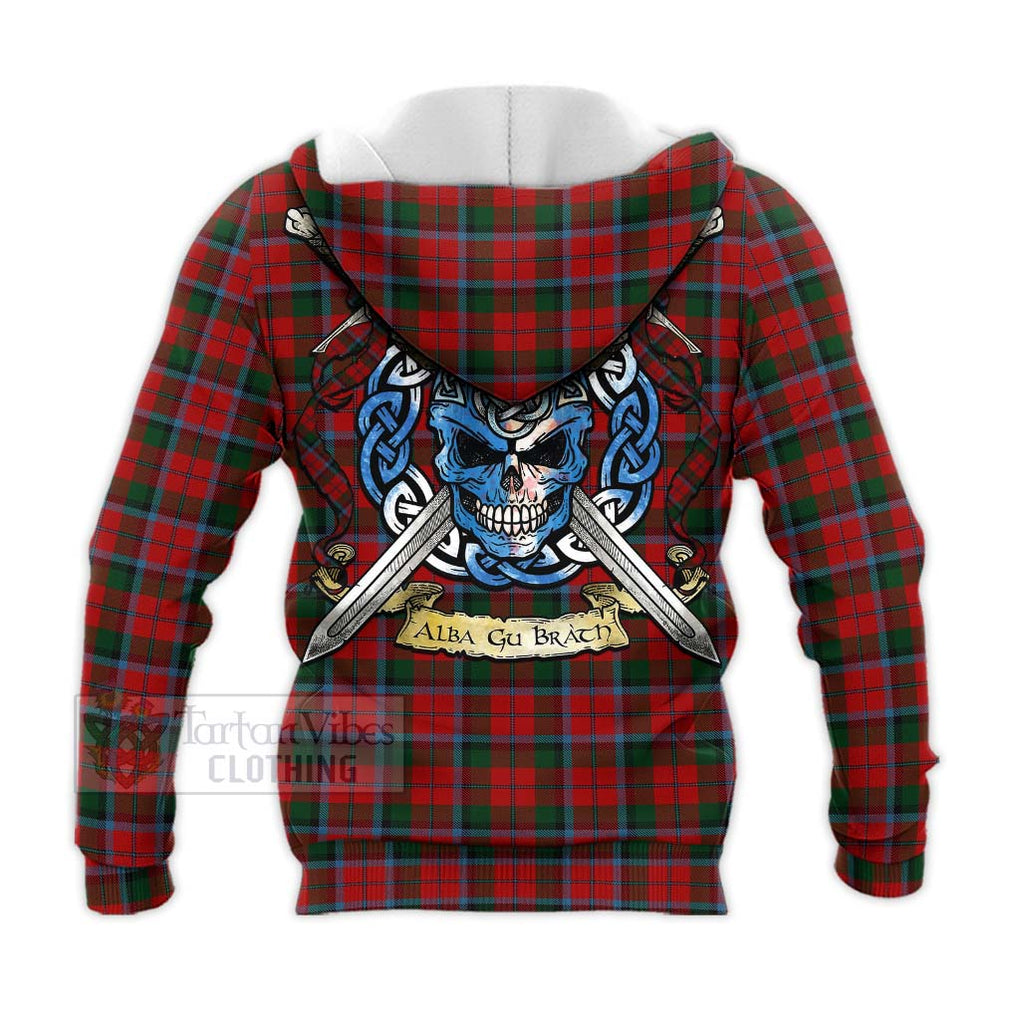 Tartan Vibes Clothing MacNaughton (McNaughton) Tartan Knitted Hoodie with Family Crest Celtic Skull Style