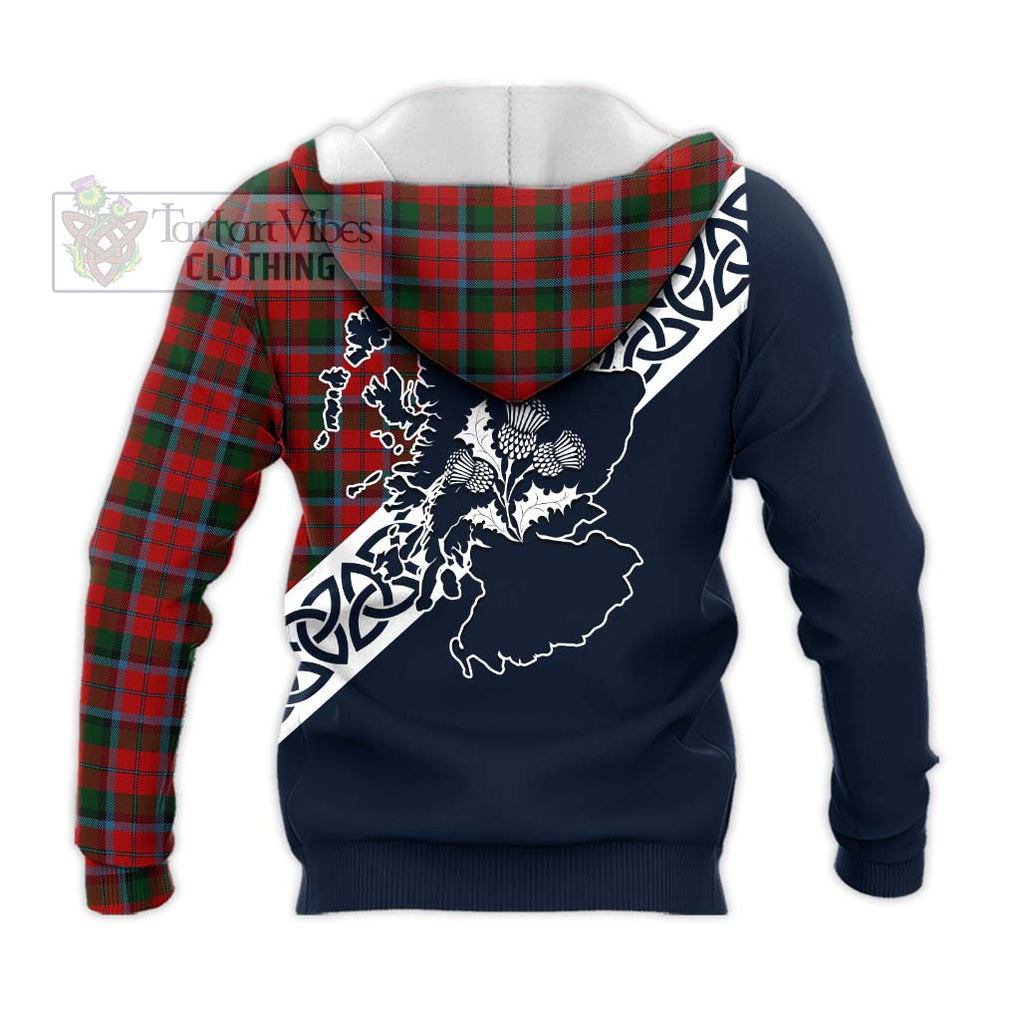 Tartan Vibes Clothing MacNaughton (McNaughton) Tartan Knitted Hoodie Featuring Thistle and Scotland Map