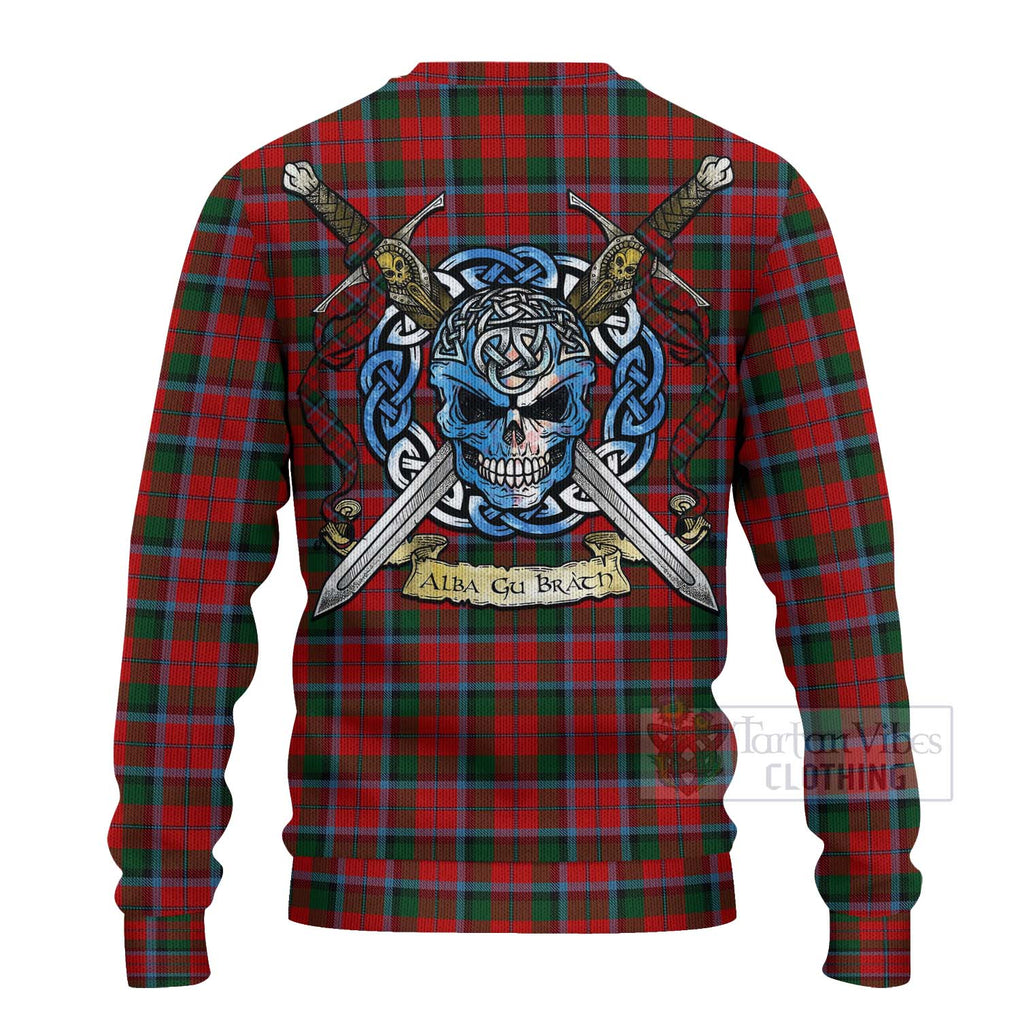 Tartan Vibes Clothing MacNaughton (McNaughton) Tartan Knitted Sweater with Family Crest Celtic Skull Style