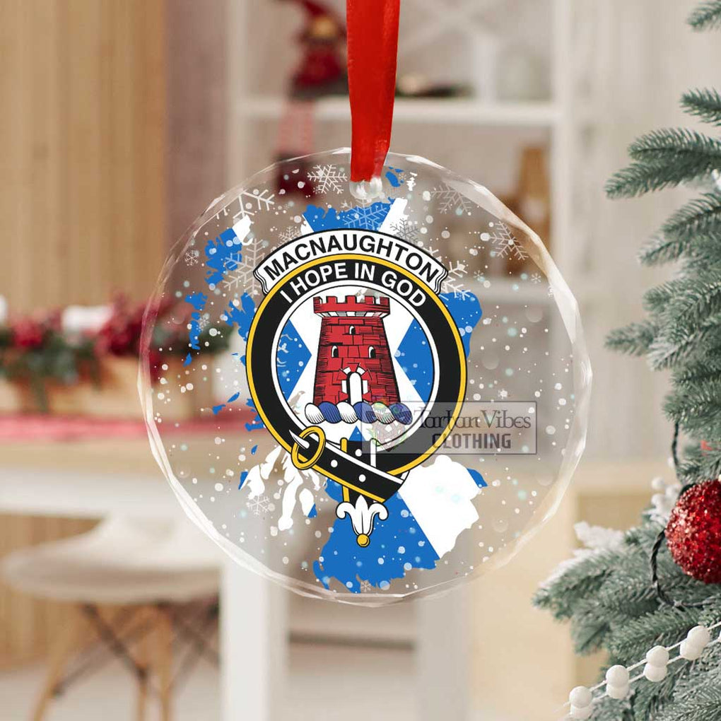 Tartan Vibes Clothing MacNaughton (McNaughton) Clan Crest Christmas Glass Ornament with Scotland Map