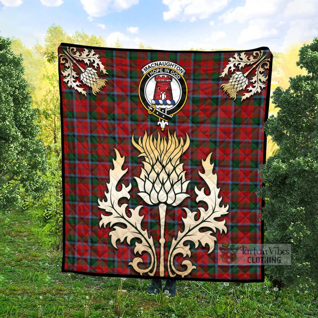 Tartan Vibes Clothing MacNaughton (McNaughton) Tartan Quilt with Family Crest and Golden Thistle Style