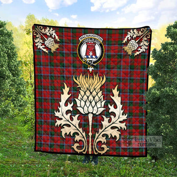 MacNaughton (McNaughton) Tartan Quilt with Family Crest and Golden Thistle Style