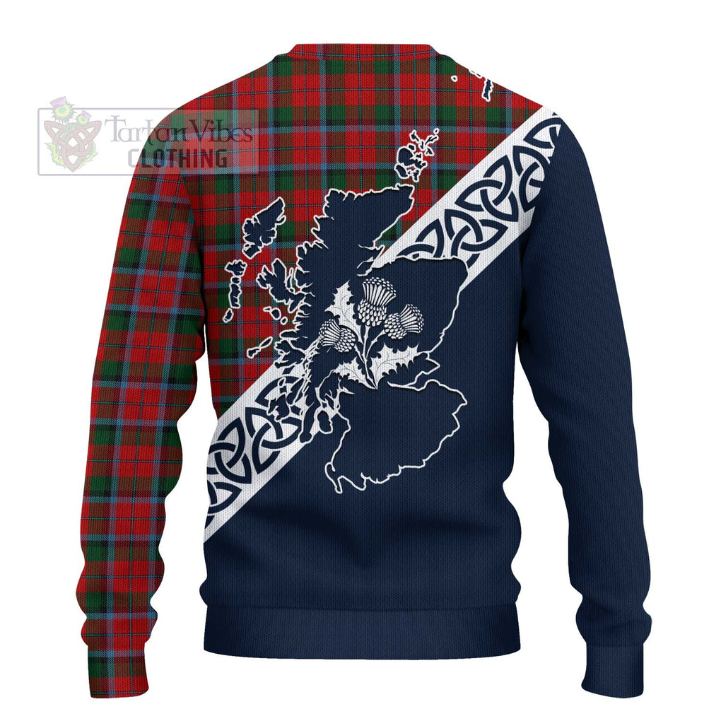 Tartan Vibes Clothing MacNaughton (McNaughton) Tartan Knitted Sweater Featuring Thistle and Scotland Map