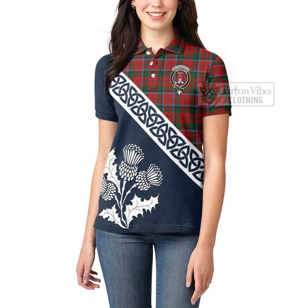 Tartan Vibes Clothing MacNaughton (McNaughton) Tartan Women's Polo Shirt Featuring Thistle and Scotland Map