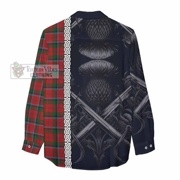 MacNaughton (McNaughton) Tartan Women's Casual Shirt with Family Crest Cross Sword Thistle Celtic Vibes