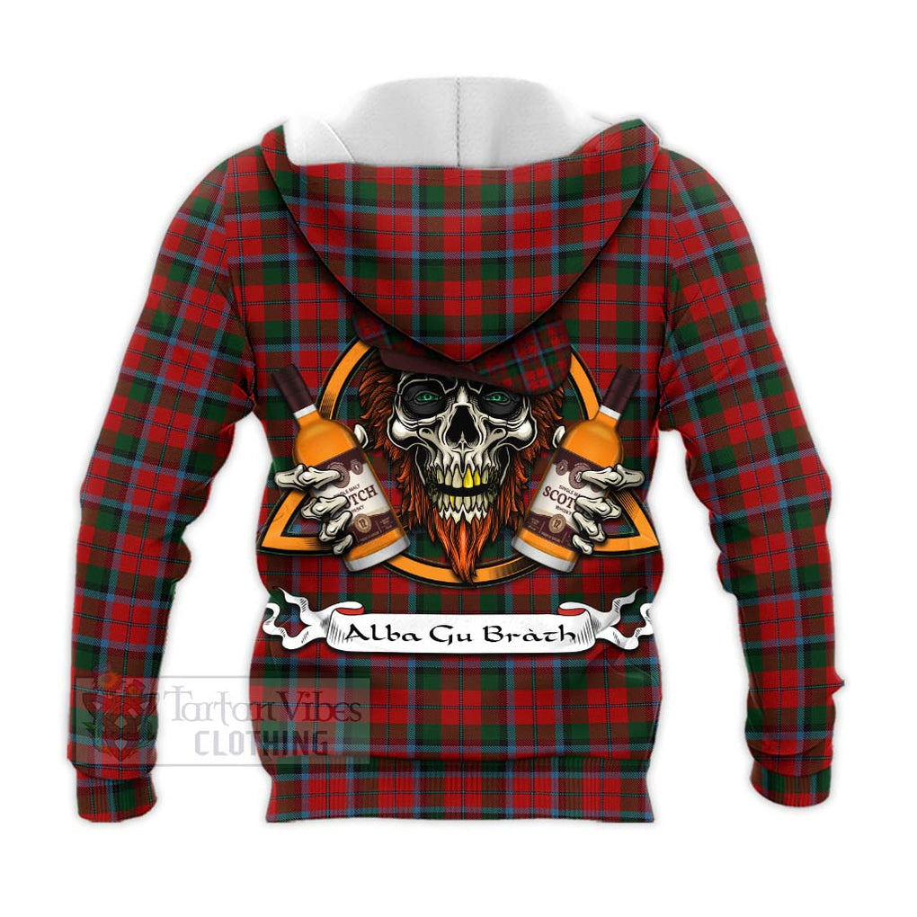 Tartan Vibes Clothing MacNaughton (McNaughton) Tartan Knitted Hoodie with Family Crest and Bearded Skull Holding Bottles of Whiskey