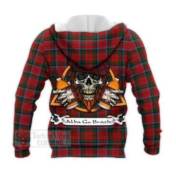 MacNaughton (McNaughton) Tartan Knitted Hoodie with Family Crest and Bearded Skull Holding Bottles of Whiskey