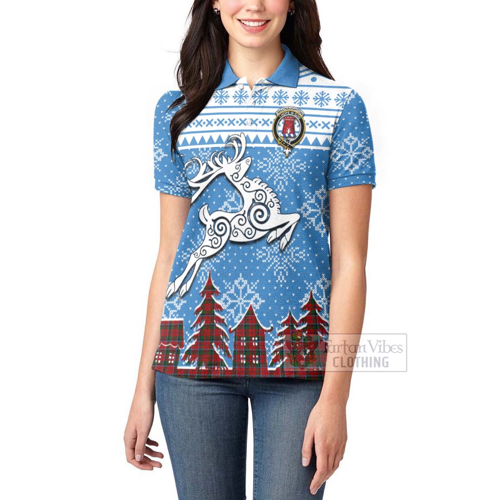 Tartan Vibes Clothing MacNaughton (McNaughton) Clan Christmas Women's Polo Shirt Celtic Reindeer Style