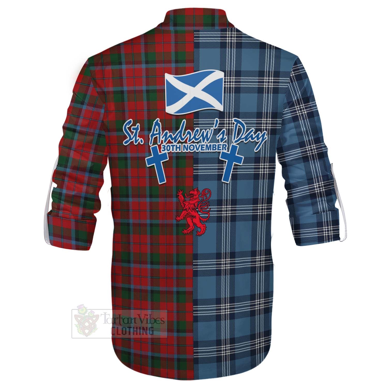 Tartan Vibes Clothing MacNaughton (McNaughton) Tartan Ghillie Kilt Shirt Happy St. Andrew's Day Half Tartan Style