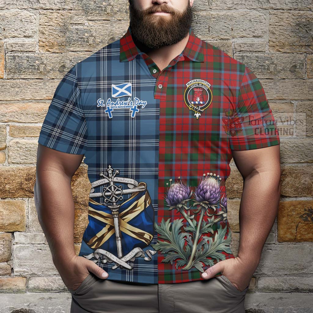 MacNaughton (McNaughton) Tartan Polo Shirt Happy St. Andrew's Day Half Tartan Style - Tartan Vibes Clothing