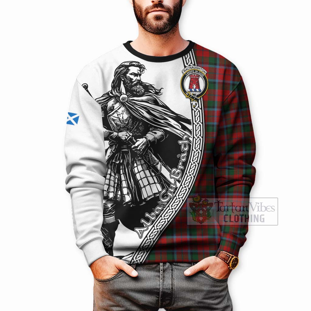 Tartan Vibes Clothing MacNaughton (McNaughton) Tartan Clan Crest Sweatshirt with Highlander Warrior Celtic Style