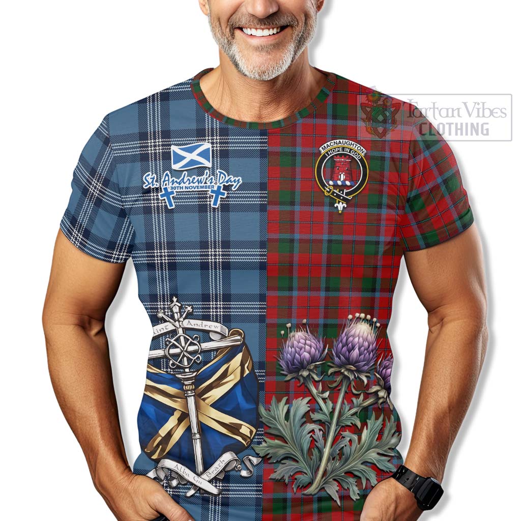 Tartan Vibes Clothing MacNaughton (McNaughton) Tartan T-Shirt Happy St. Andrew's Day Half Tartan Style