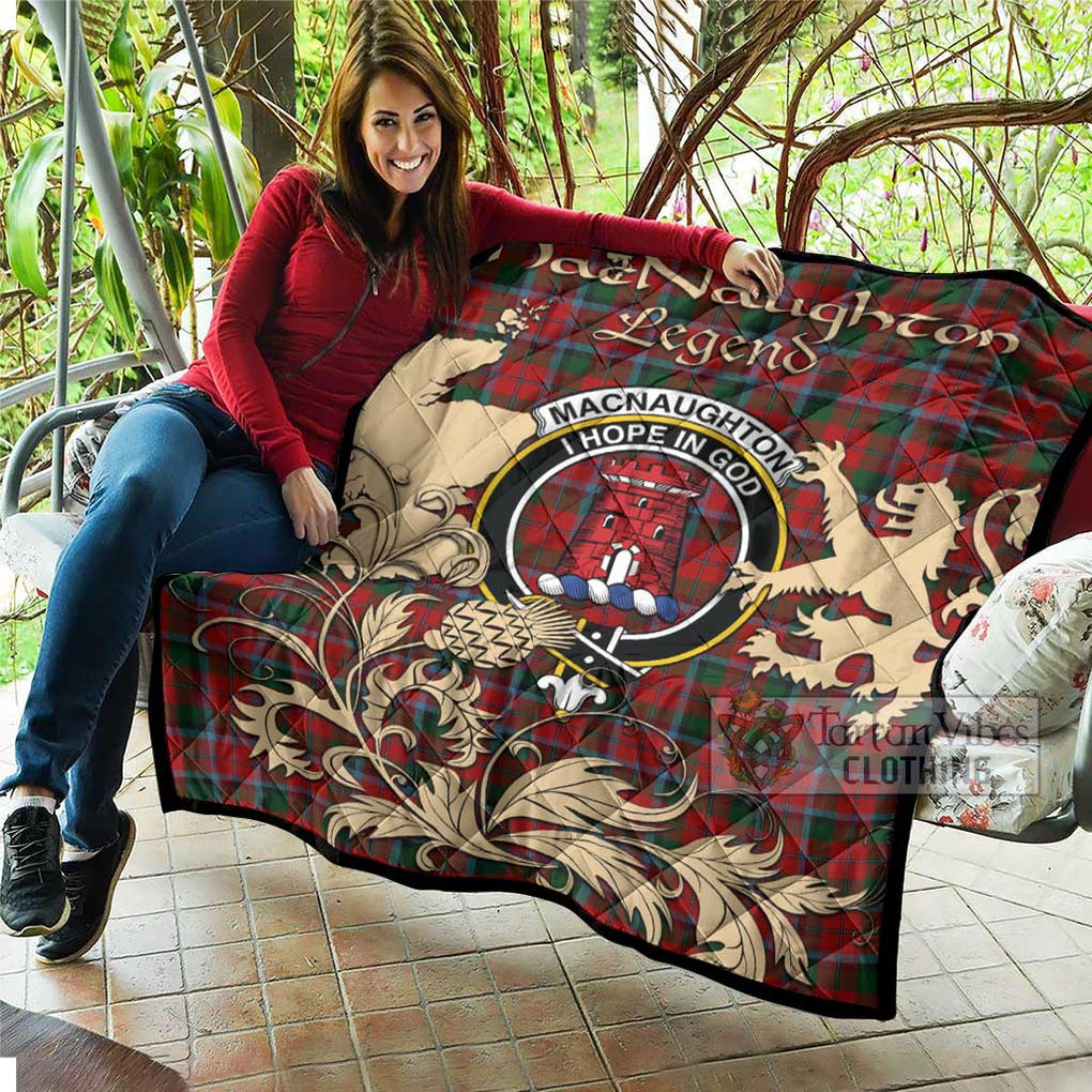 Tartan Vibes Clothing MacNaughton (McNaughton) Tartan Quilt with Family Crest and Scottish Symbol Style