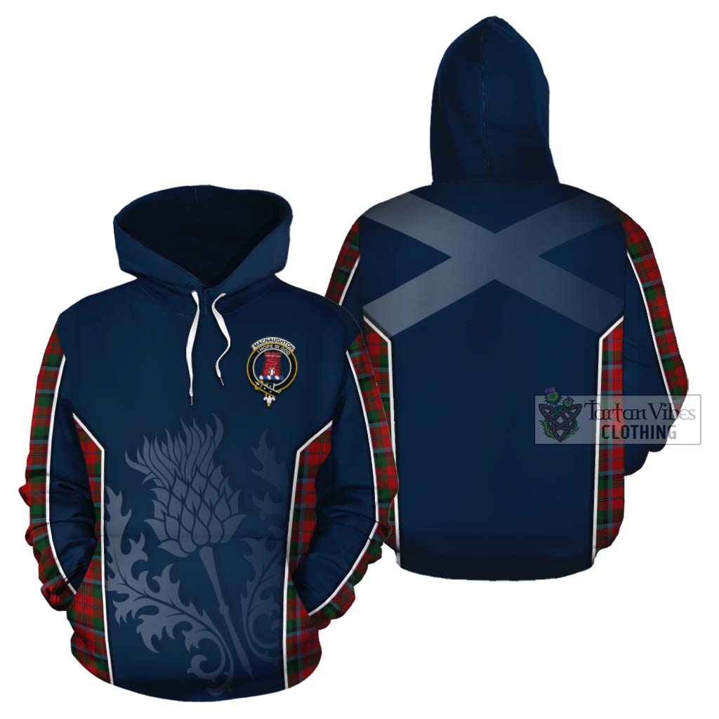 Tartan Vibes Clothing MacNaughton (McNaughton) Tartan Cotton Hoodie with Family Crest and Scottish Thistle Vibes Sport Style