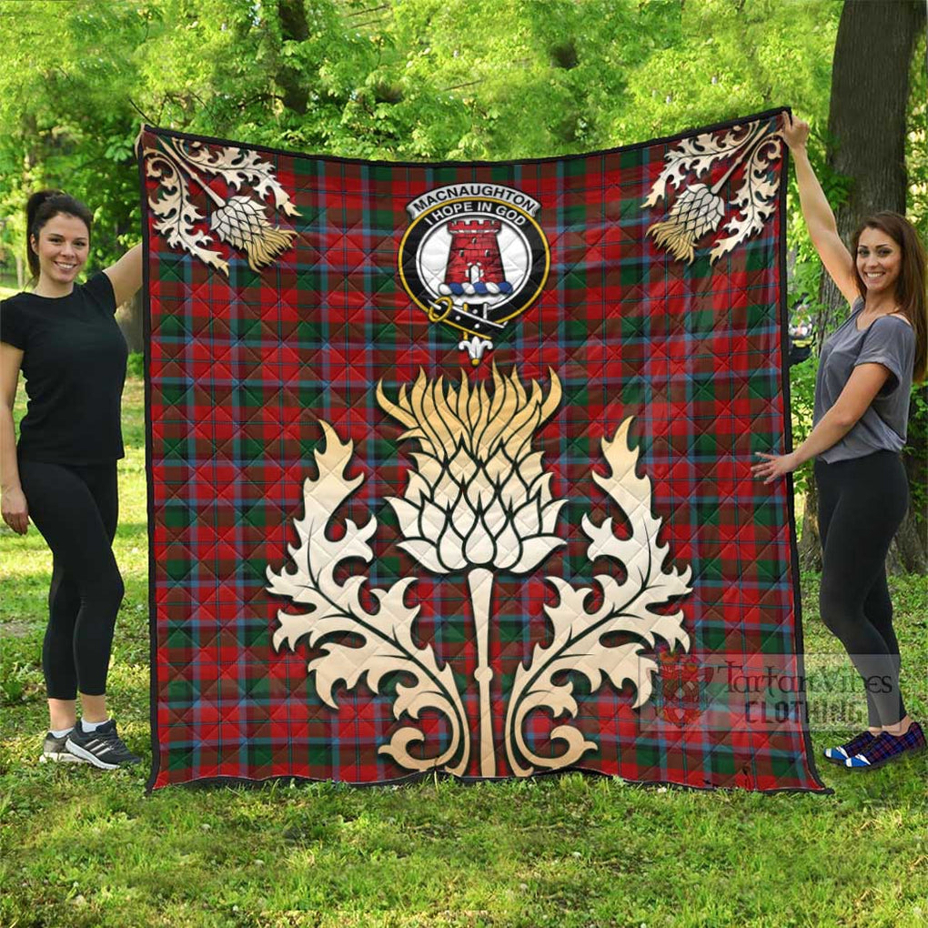 Tartan Vibes Clothing MacNaughton (McNaughton) Tartan Quilt with Family Crest and Golden Thistle Style