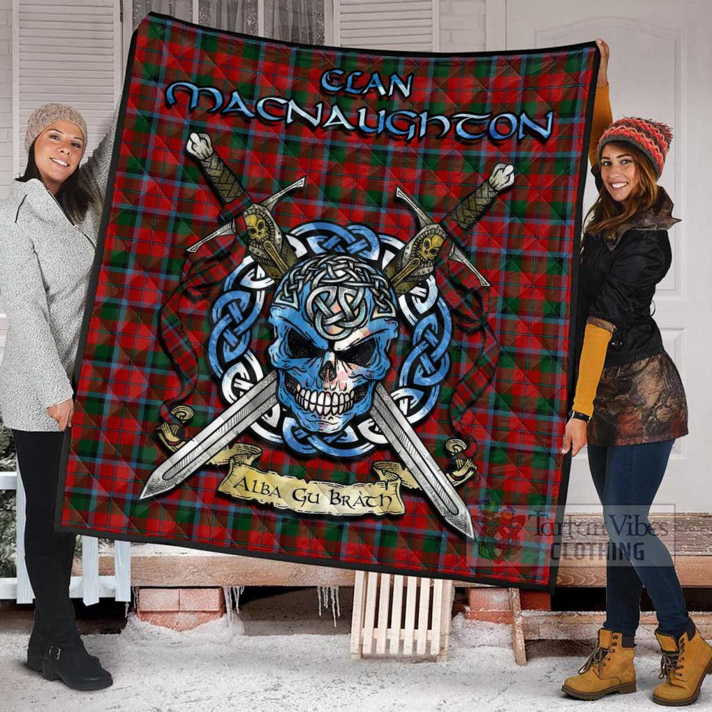 Tartan Vibes Clothing MacNaughton (McNaughton) Tartan Quilt with Celtic Skull Alba Gu Brath Style