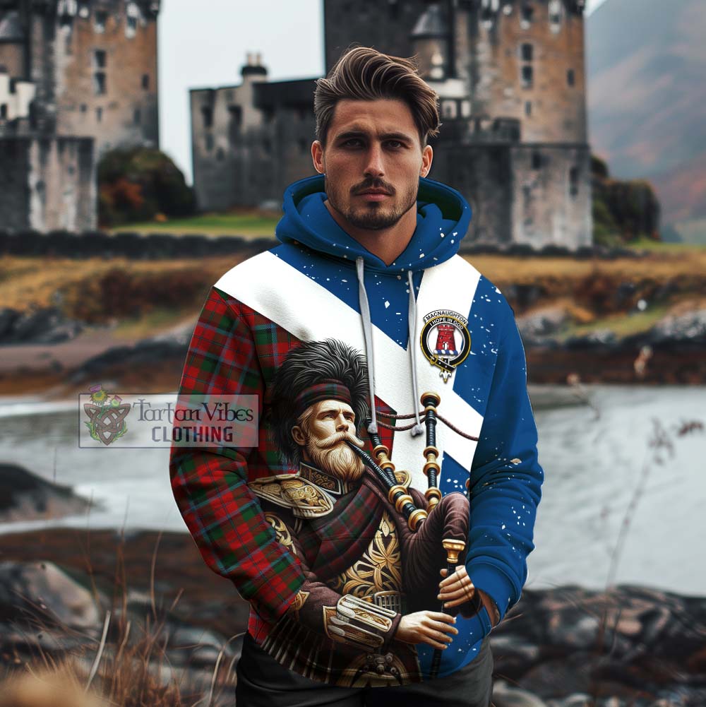 Tartan Vibes Clothing MacNaughton (McNaughton) Tartan Cotton Hoodie with Family Crest Scottish Bagpiper Vibes