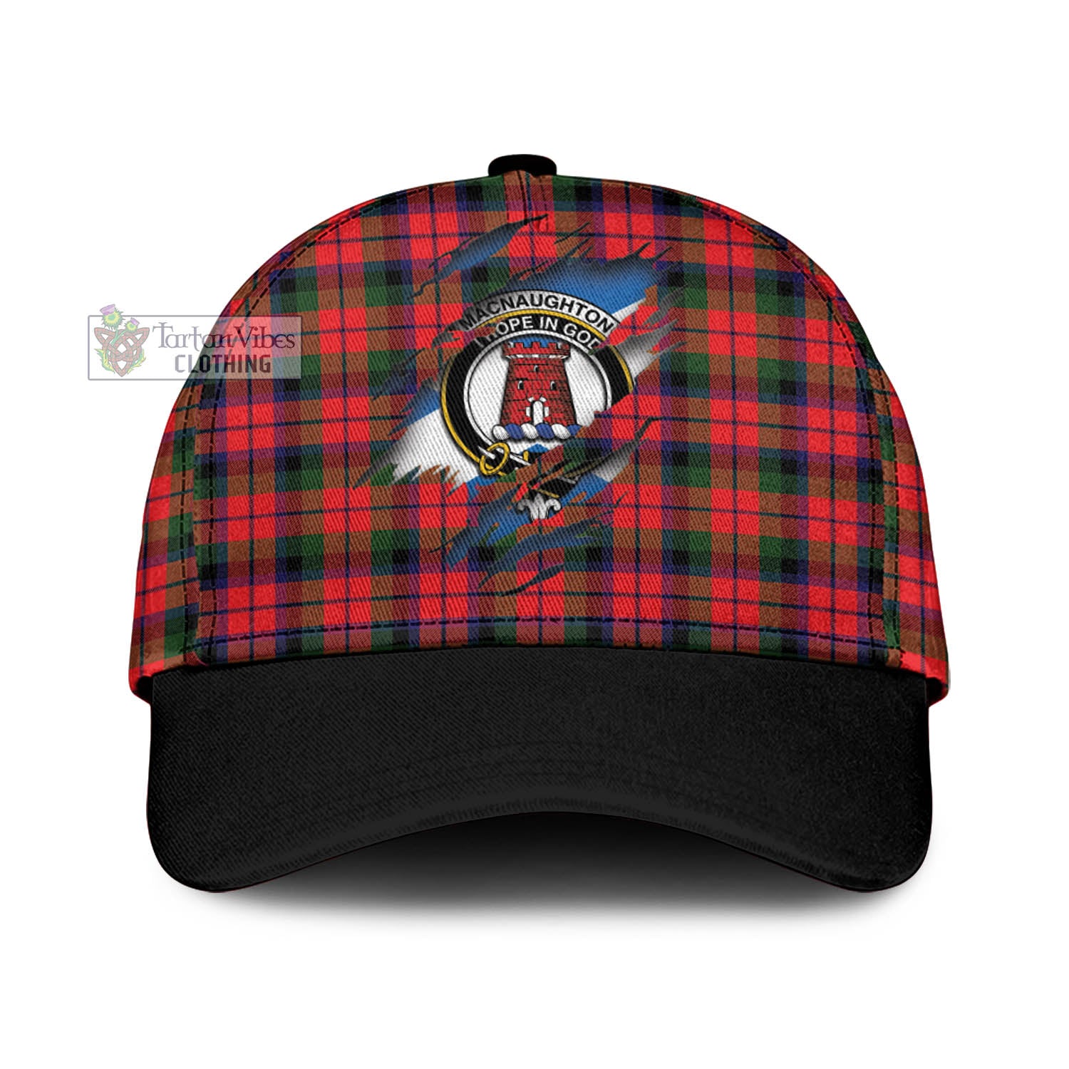 Tartan Vibes Clothing MacNaughton Modern Tartan Classic Cap with Family Crest In Me Style