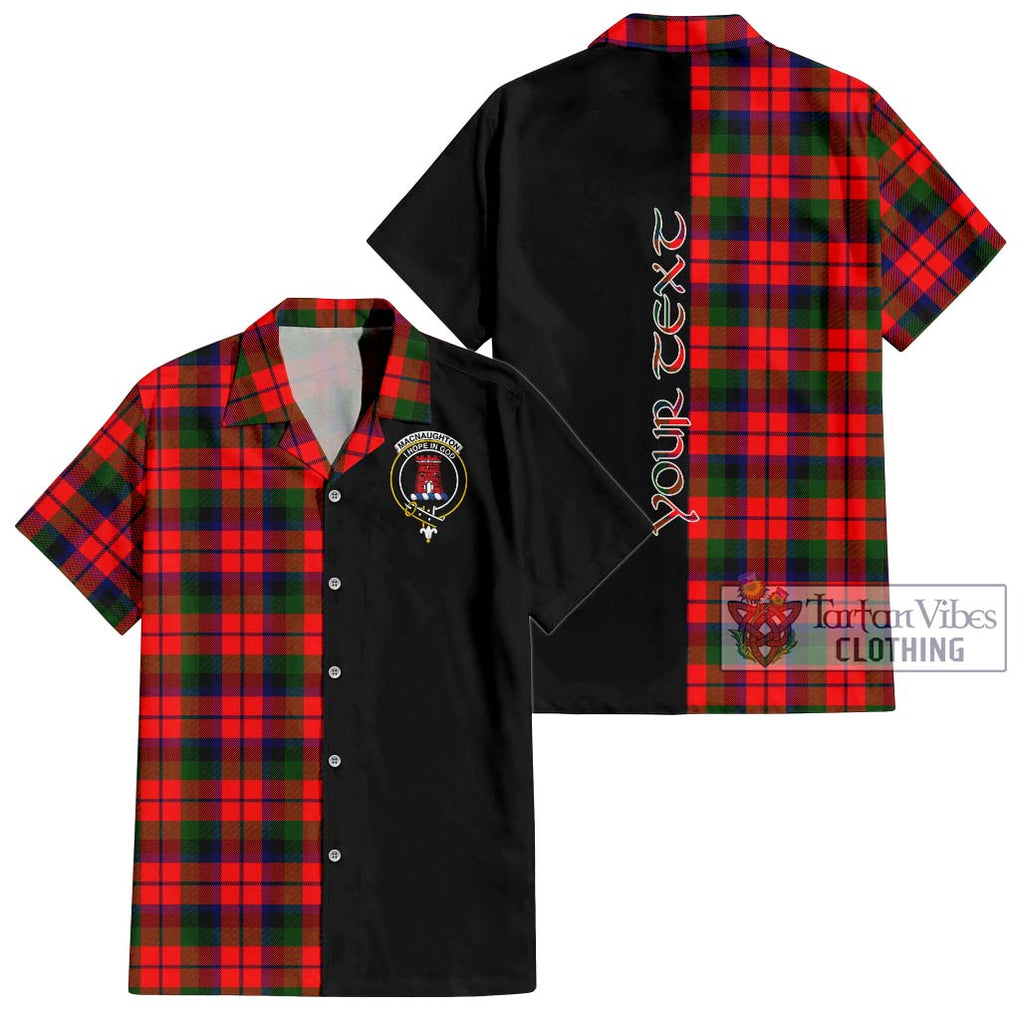 MacNaughton Modern Tartan Short Sleeve Button Shirt with Family Crest and Half Of Me Style Kid - Tartanvibesclothing Shop