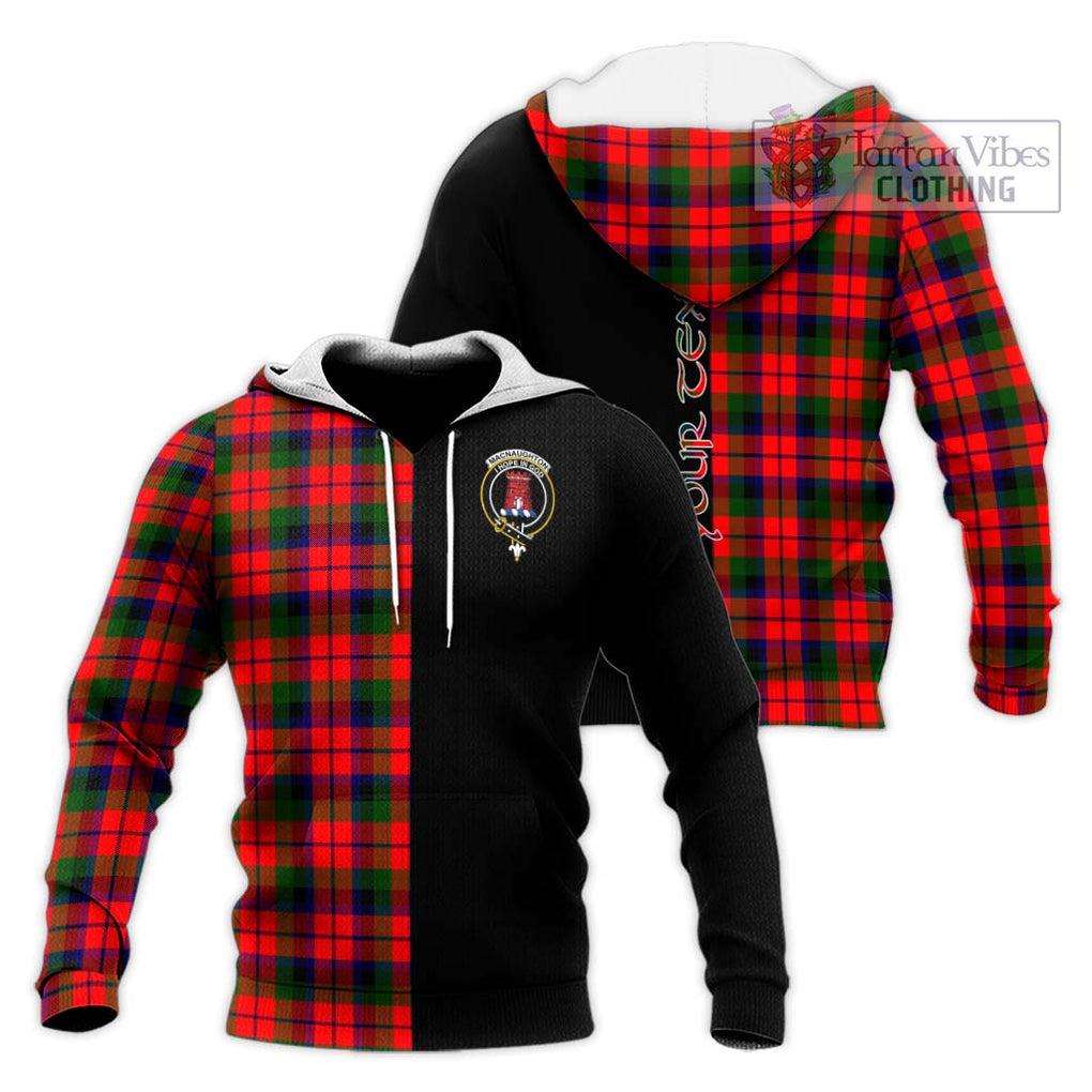 MacNaughton Modern Tartan Knitted Hoodie with Family Crest and Half Of Me Style Unisex Knitted Pullover Hoodie - Tartanvibesclothing Shop