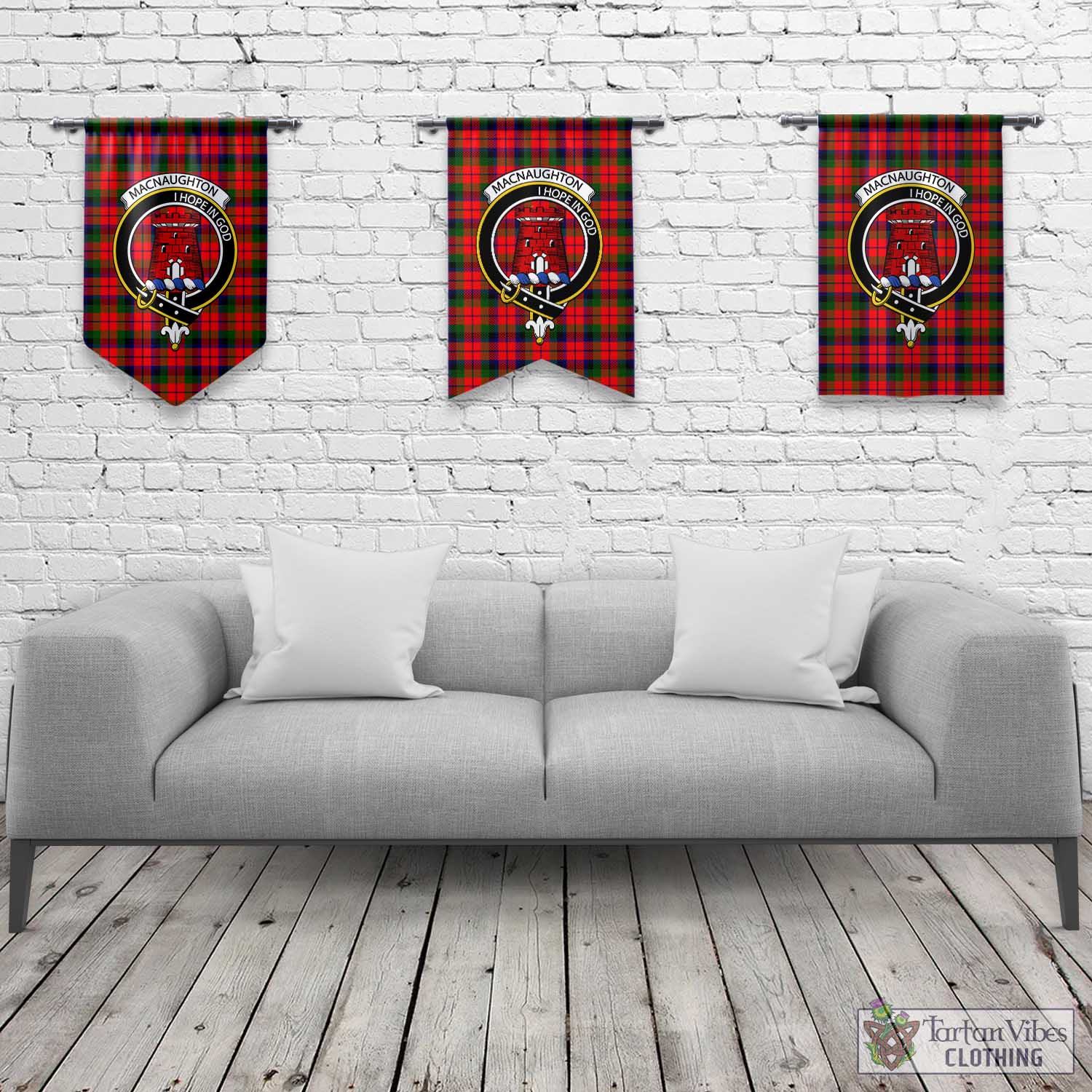 Tartan Vibes Clothing MacNaughton Modern Tartan Gonfalon, Tartan Banner with Family Crest