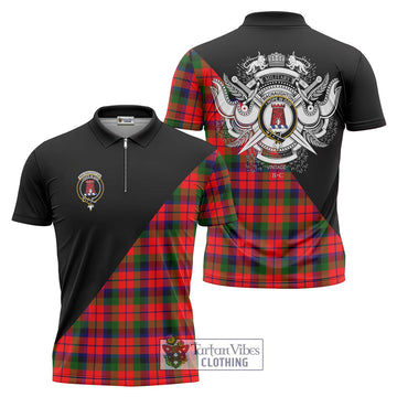 MacNaughton Modern Tartan Zipper Polo Shirt with Family Crest and Military Logo Style