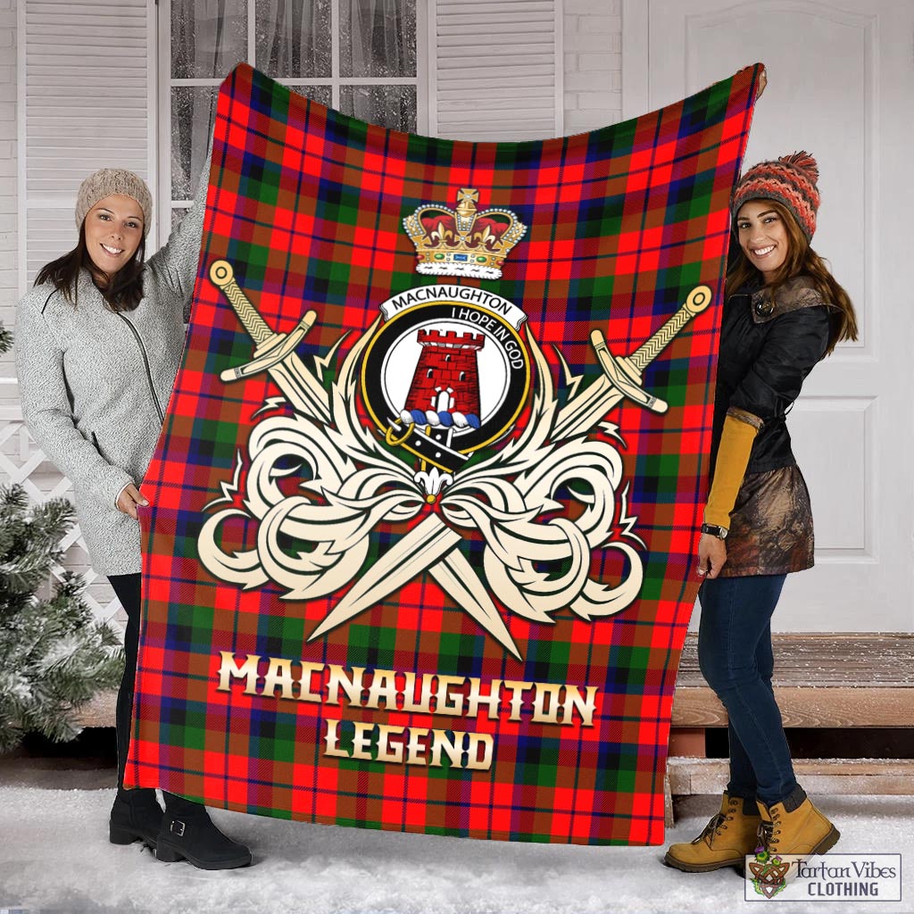 Tartan Vibes Clothing MacNaughton Modern Tartan Blanket with Clan Crest and the Golden Sword of Courageous Legacy