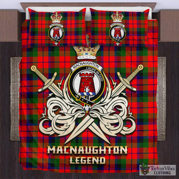 MacNaughton Modern Tartan Bedding Set with Clan Crest and the Golden Sword of Courageous Legacy