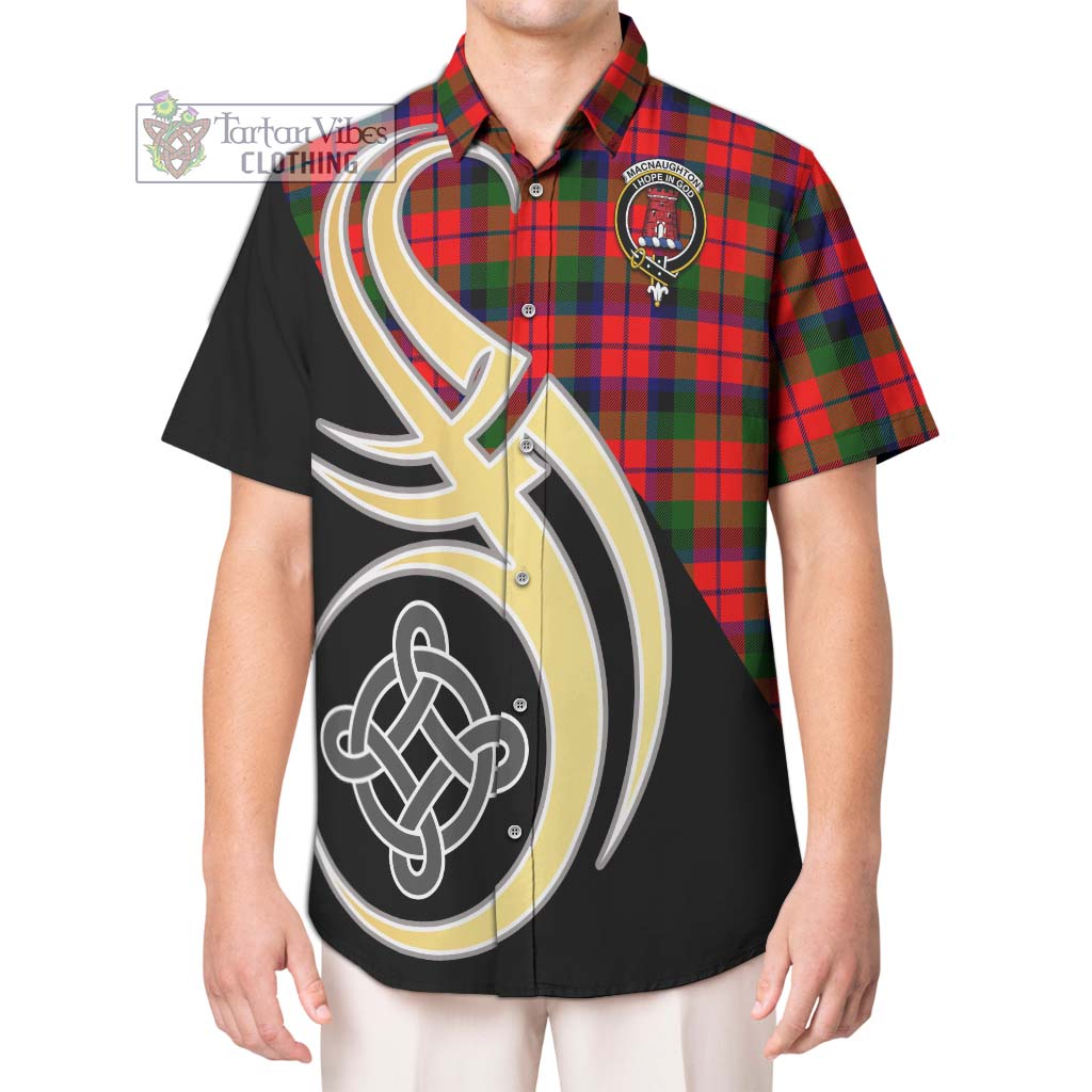 MacNaughton Modern Tartan Short Sleeve Button Shirt with Family Crest and Celtic Symbol Style Kid - Tartan Vibes Clothing