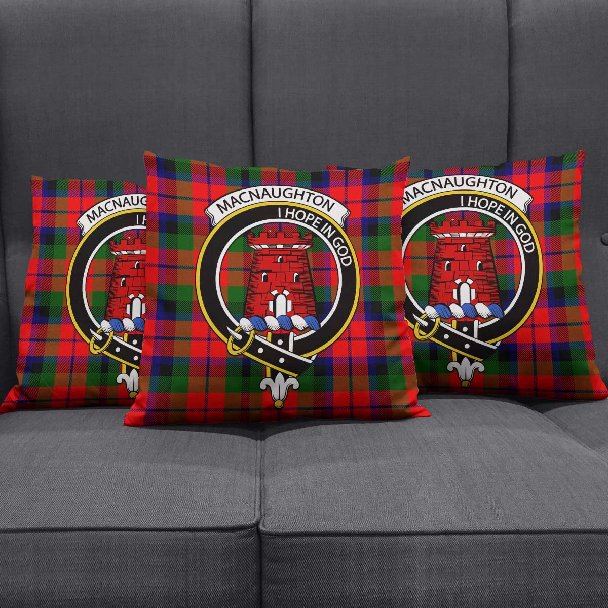 MacNaughton Modern Tartan Pillow Cover with Family Crest Square Pillow Cover - Tartanvibesclothing