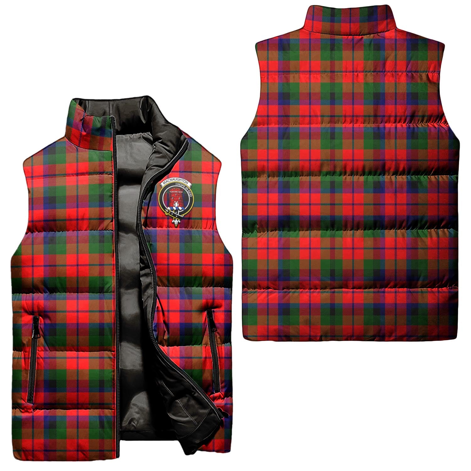 MacNaughton Modern Tartan Sleeveless Puffer Jacket with Family Crest Unisex - Tartanvibesclothing