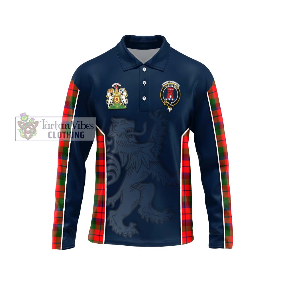 MacNaughton Modern Tartan Long Sleeve Polo Shirt with Family Crest and Lion Rampant Vibes Sport Style Unisex - Tartan Vibes Clothing