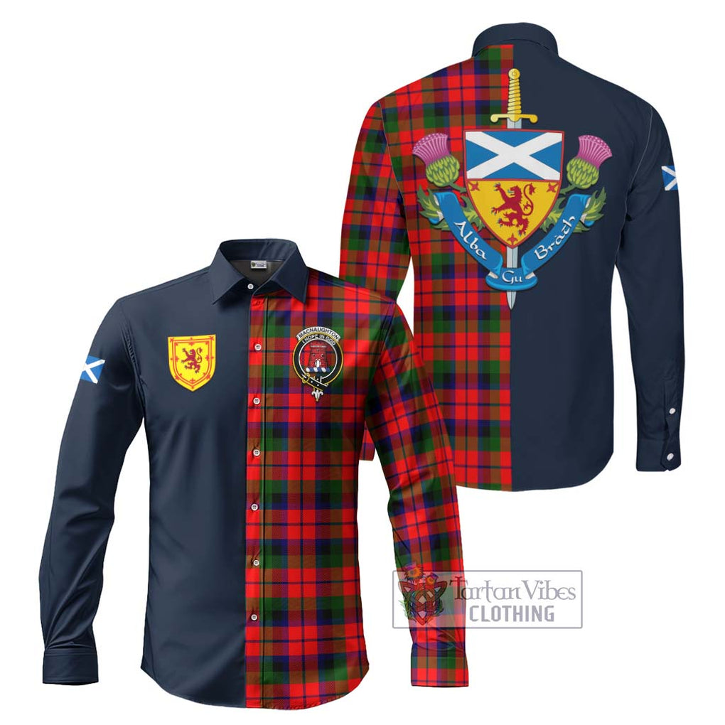 Tartan Vibes Clothing MacNaughton Modern Tartan Long Sleeve Button Shirt with Scottish Lion Royal Arm Half Style